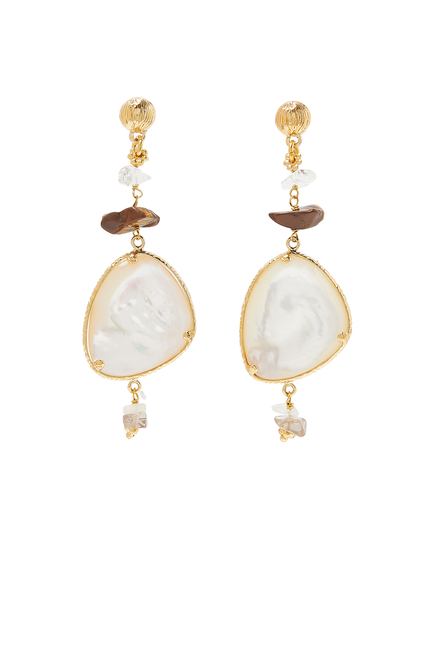 Gipsea Earrings, Gold-Plated Metal With Gemstones & Mother of Pearl